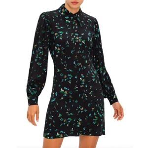 Ganni Printed Crepe Floral Mini Dress Women’s XXS Size 32 Black Verdant Green